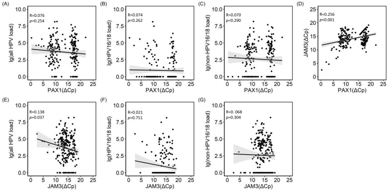 Correlation between HPV VL and methylation